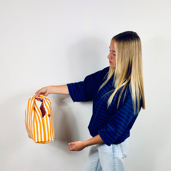 LUCKY BAG GEEL - WIT GESTREEPT